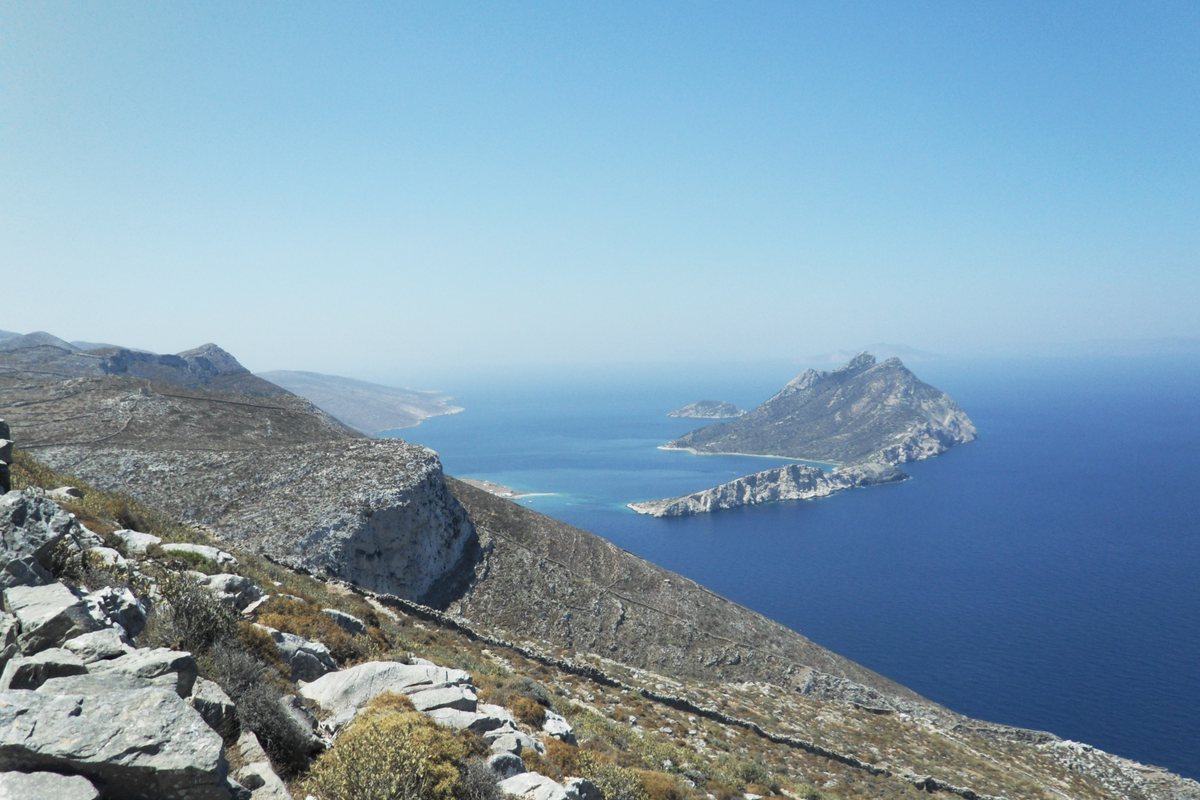 The islet of Nikouria seen from the cliffs of Amorgos.